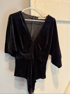Black Velvet V-Neck Bodysuit by white closet